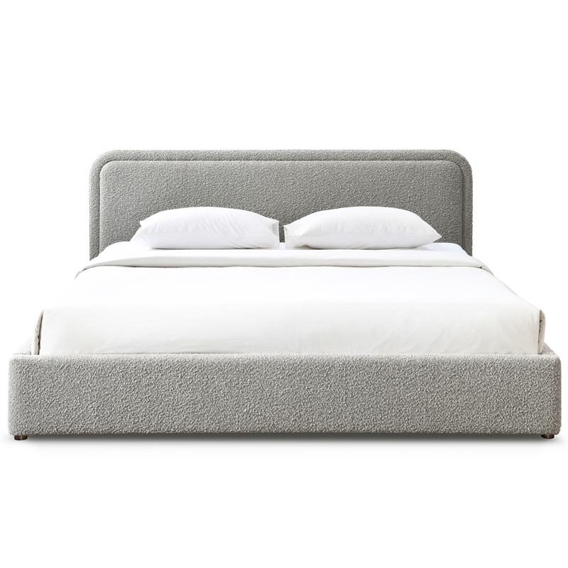 Pemberly Row Upholstered Platform King Bed in Gray Boucle Fabric