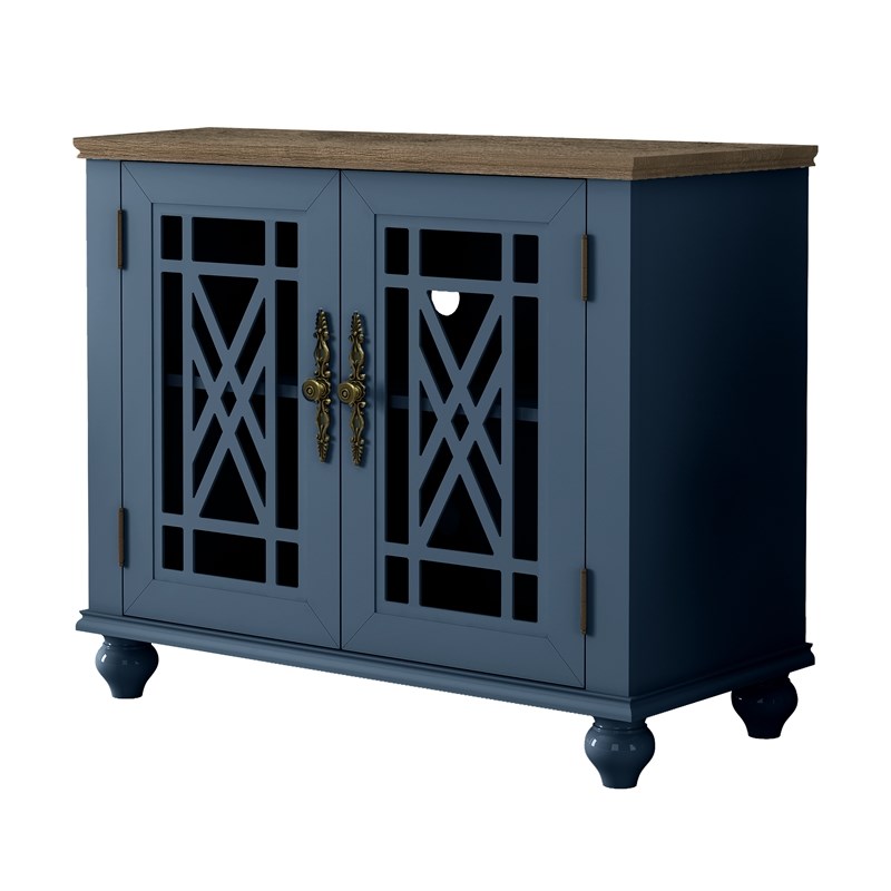 Pemberley Row Solid Wood Navy Buffet Cabinet Rectangular Adjustable Shelves 38