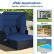 Pemberly Row Patio Rattan Daybed Lounge Retractable Top Canopy in Navy