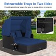 Pemberly Row Patio Rattan Daybed Lounge Retractable Top Canopy in Navy