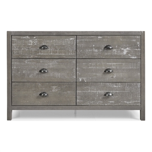 Pemberly Row 51&quotW Six Drawer Wood Dresser in Granite Gray Finish