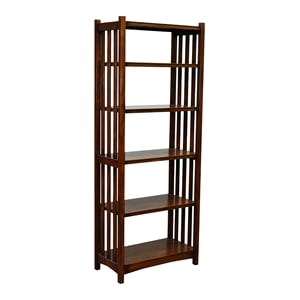 Pemberly Row Traditional Wood Open Bookcase in Walnut Oak Finish