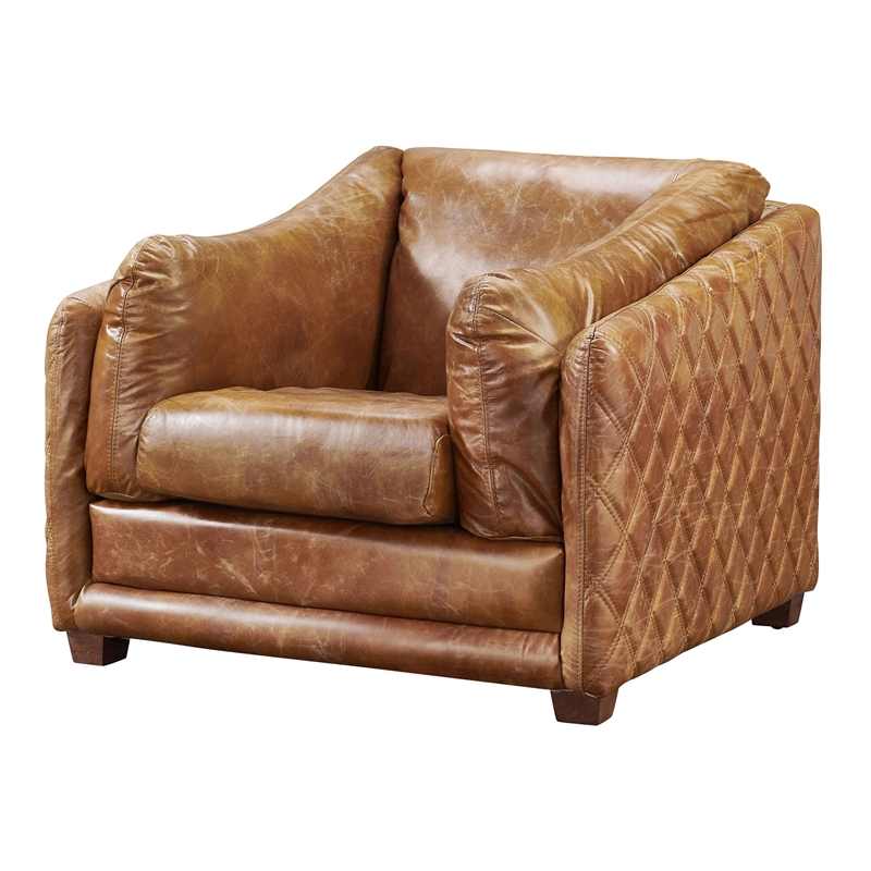 Pemberly Row Set of 2 Italian Leather Sofa and Arm Chair in Light Brown