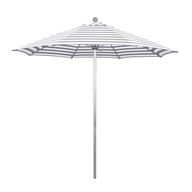 Pemberly Row 9' Market Umbrella Olefin Gray Stripe/Silver Anodize