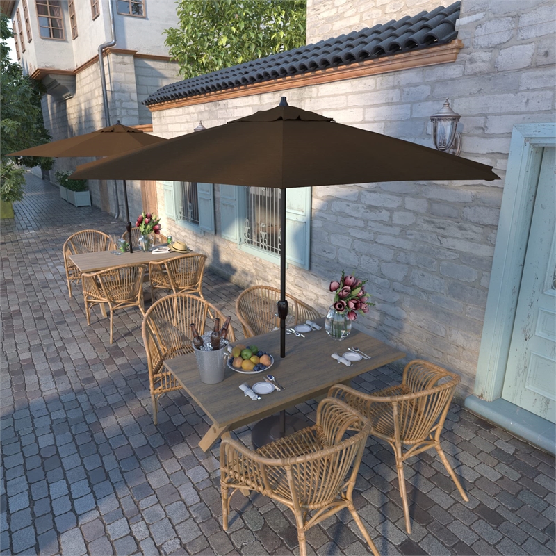 Pemberly Row 9' Olefin Tilt Crank Lift Patio Umbrella in Teak