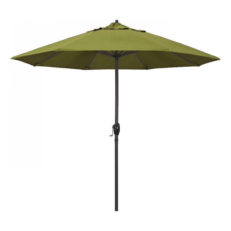 Pemberly Row 9' Bronze Aluminum Pole Patio Umbrella in Pacifica Ginkgo Fabric