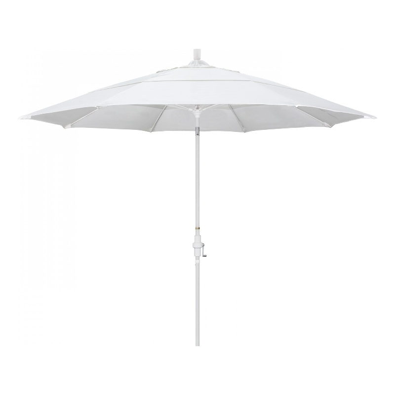 Pemberly Row 11' White Aluminum Pole Patio Umbrella in Pacifica Natural Fabric