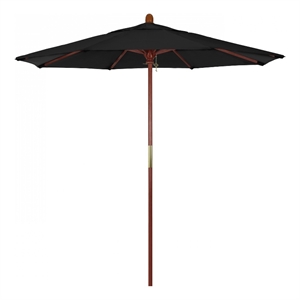 Pemberly Row 7.5' Push Lift Wood Pole Patio Umbrella in Pacifica Black Fabric