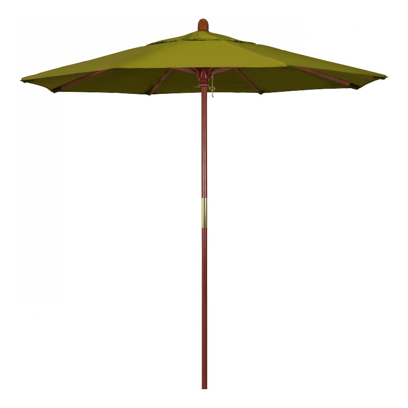 Pemberly Row 7.5' Push Lift Wood Pole Patio Umbrella in Pacifica Ginkgo Fabric