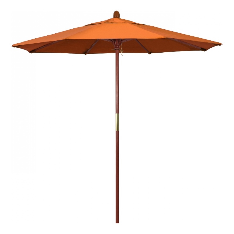Pemberly Row 7.5' Push Lift Wood Pole Patio Umbrella in Pacifica Tuscan Fabric
