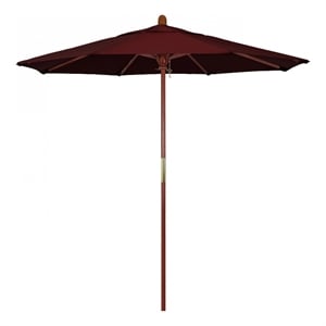 Pemberly Row 7.5' Push Lift Wood Pole Patio Umbrella in Pacifica Burgundy Fabric