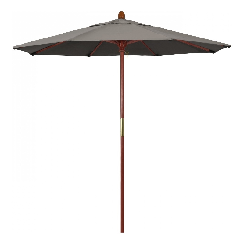 Pemberly Row 7.5' Push Lift Wood Pole Patio Umbrella in Pacifica Taupe Fabric