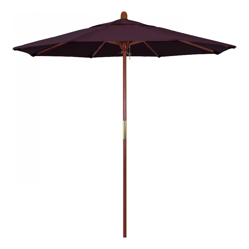 Pemberly Row 7.5' Push Lift Wood Pole Patio Umbrella in Pacifica Purple Fabric