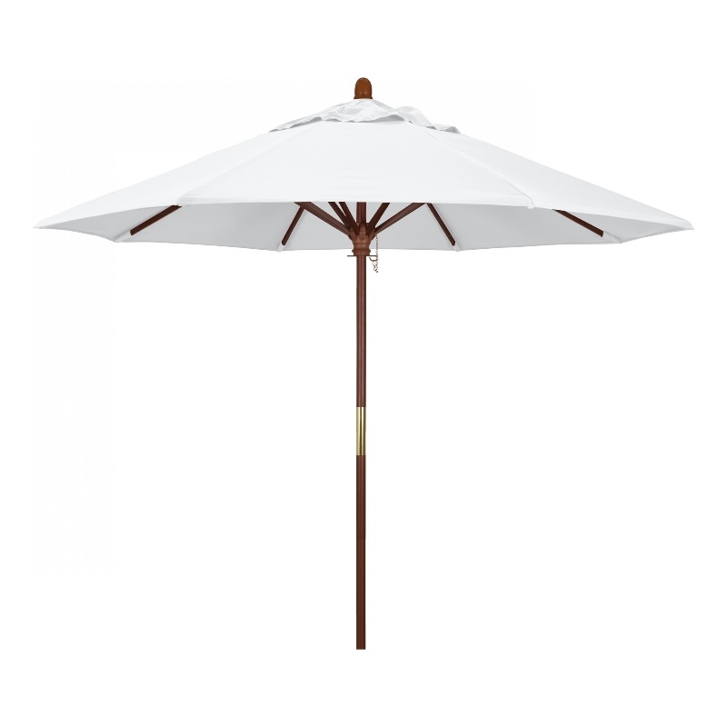 Pemberly Row 9' Push Lift Wood Pole Patio Umbrella in Olefin White Fabric
