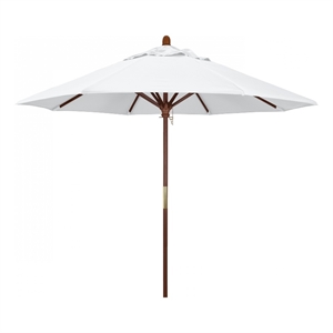 Pemberly Row 9' Push Lift Wood Pole Patio Umbrella in Olefin White Fabric