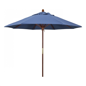 Pemberly Row 9' Push Lift Wood Pole Patio Umbrella in Olefin Frost Blue Fabric