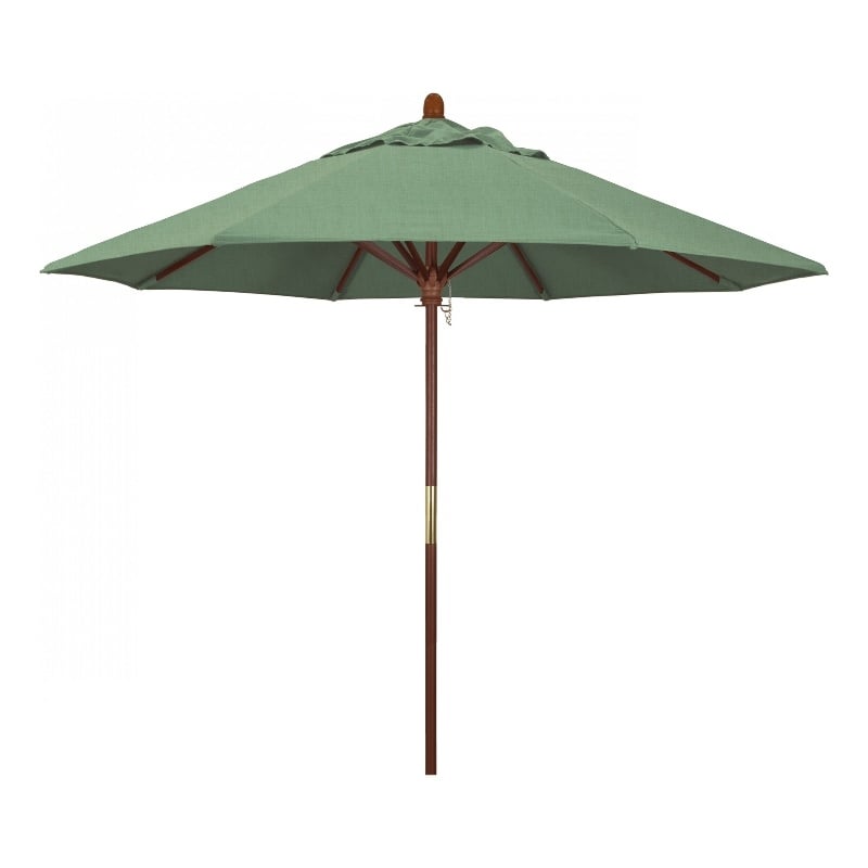 Pemberly Row 9' Push Lift Wood Pole Patio Umbrella in Pacifica Spa Fabric