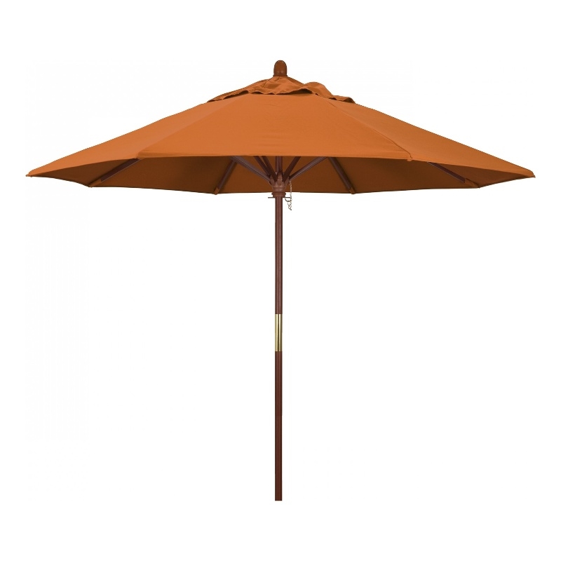 Pemberly Row 9' Push Lift Wood Pole Patio Umbrella in Pacifica Tuscan Fabric