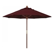 Pemberly Row 9' Push Lift Wood Pole Patio Umbrella in Pacifica Burgundy Fabric