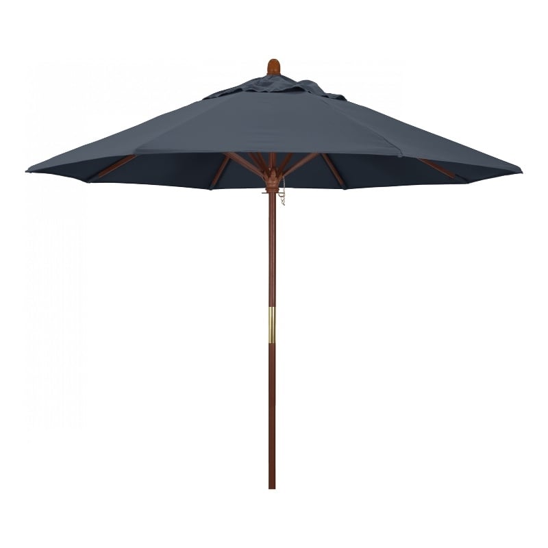 Pemberly Row 9' Push Lift Wood Pole Patio Umbrella in Pacifica Sapphire Fabric