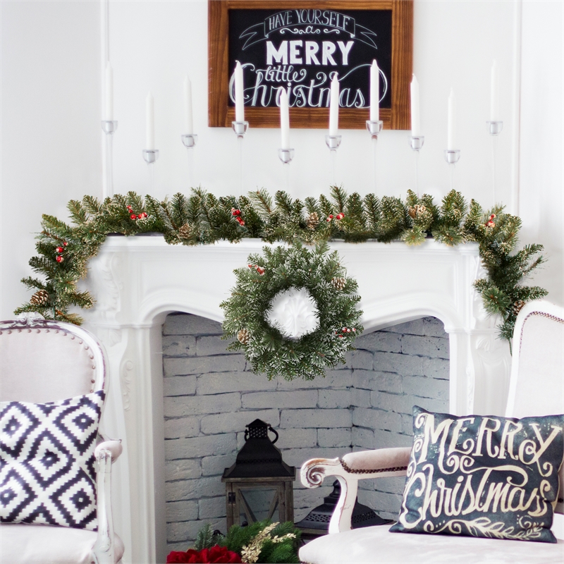 Pemberly Row 6 ft. Snow Cashmere Pre-decorated Green Garland