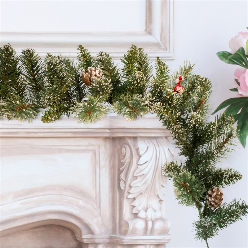 Pemberly Row 6 ft. Snow Cashmere Pre-decorated Green Garland