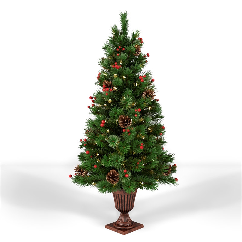 Pemberly Row Contemporary 3.5 ft. Pre-decorated Green Tree with Vase