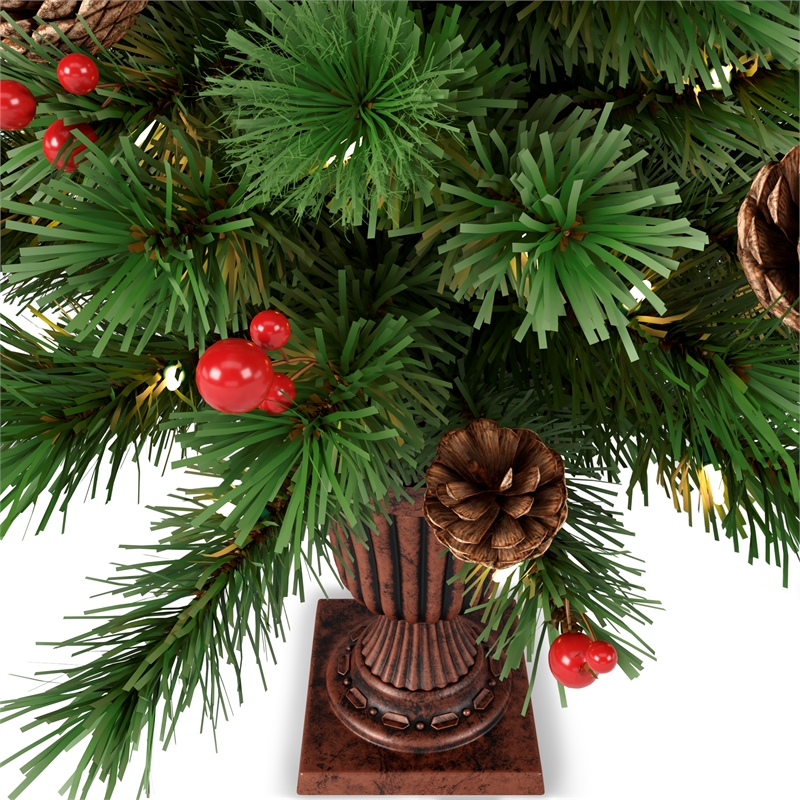 Pemberly Row Contemporary 3.5 ft. Pre-decorated Green Tree with Vase