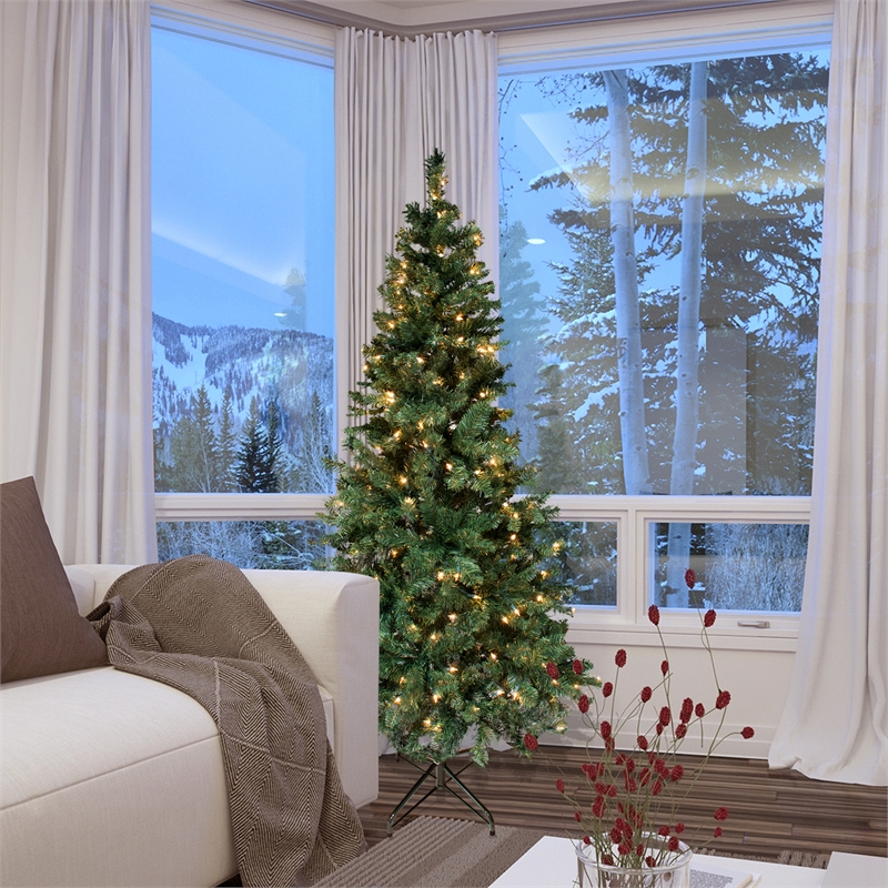 Pemberly Row Contemporary 6 ft. Pre-lit Green Christmas Tree
