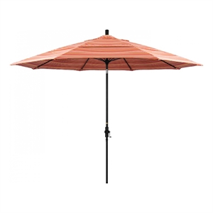 Pemberly Row 11' Black Aluminum Pole Patio Umbrella in Performance Fabric Mango