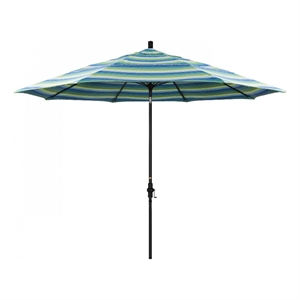 Pemberly Row 11' Black Aluminum Pole Performance Fabric Seaside Patio Umbrella