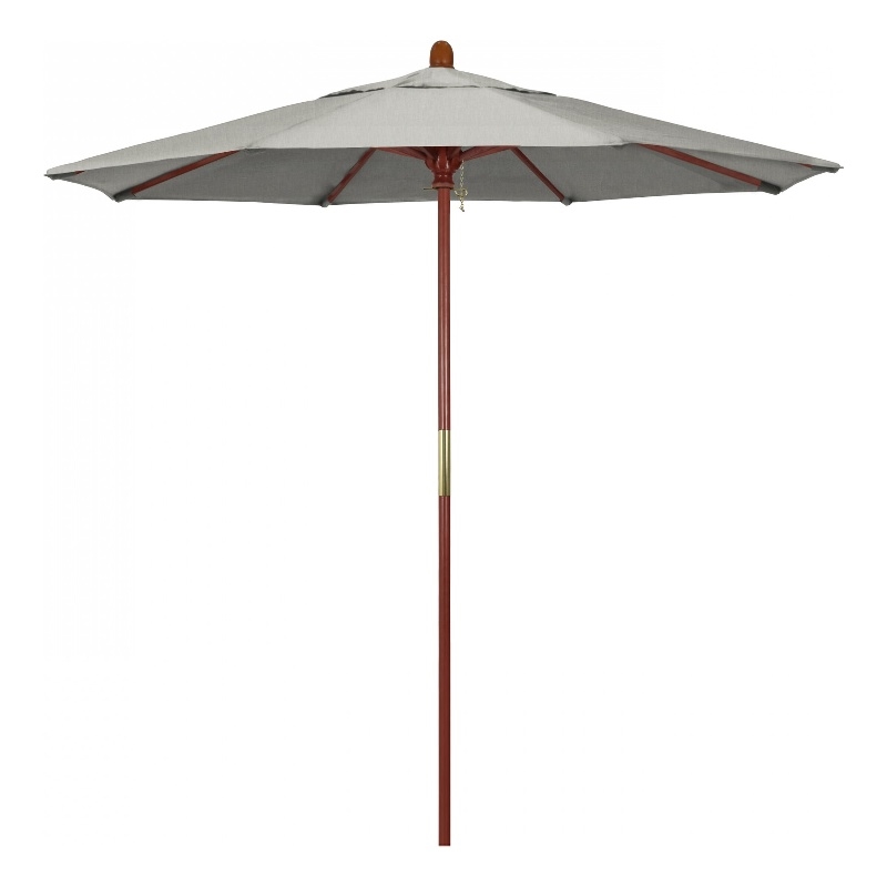 Pemberly Row 7.5' Push Lift Wood Pole Performance Fabric Granite Patio Umbrella