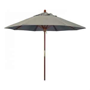 Pemberly Row 9' Push Lift Wood Pole Patio Umbrella in Performance Fabric Dove