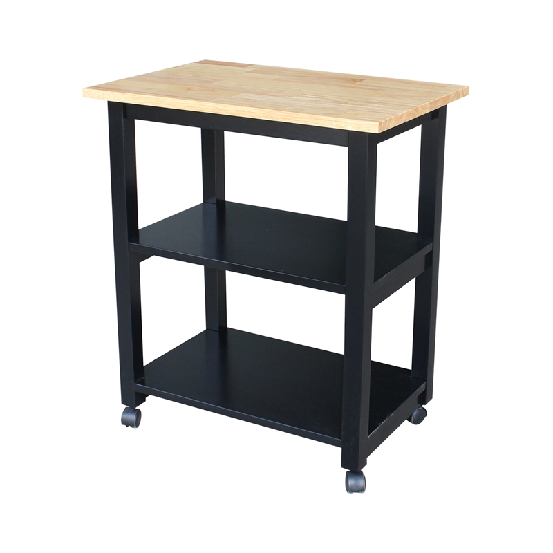 Pemberly Row Contemporary Microwave Cart in Black / Natural Finish