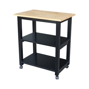 Pemberly Row Contemporary Microwave Cart in Black / Natural Finish