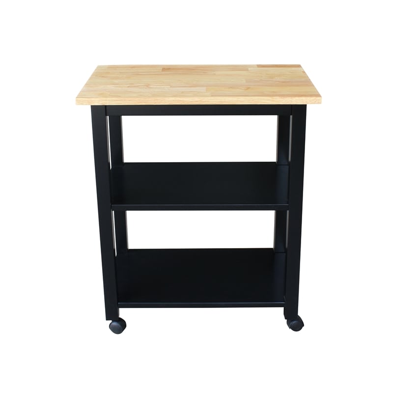 Pemberly Row Contemporary Microwave Cart in Black / Natural Finish