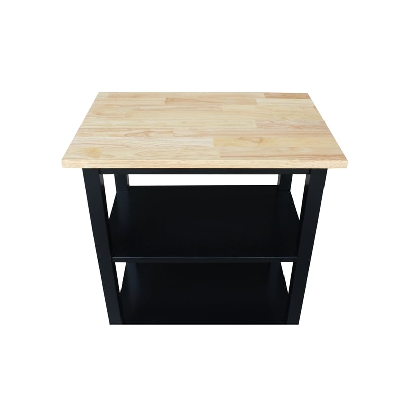 Pemberly Row Contemporary Microwave Cart in Black / Natural Finish