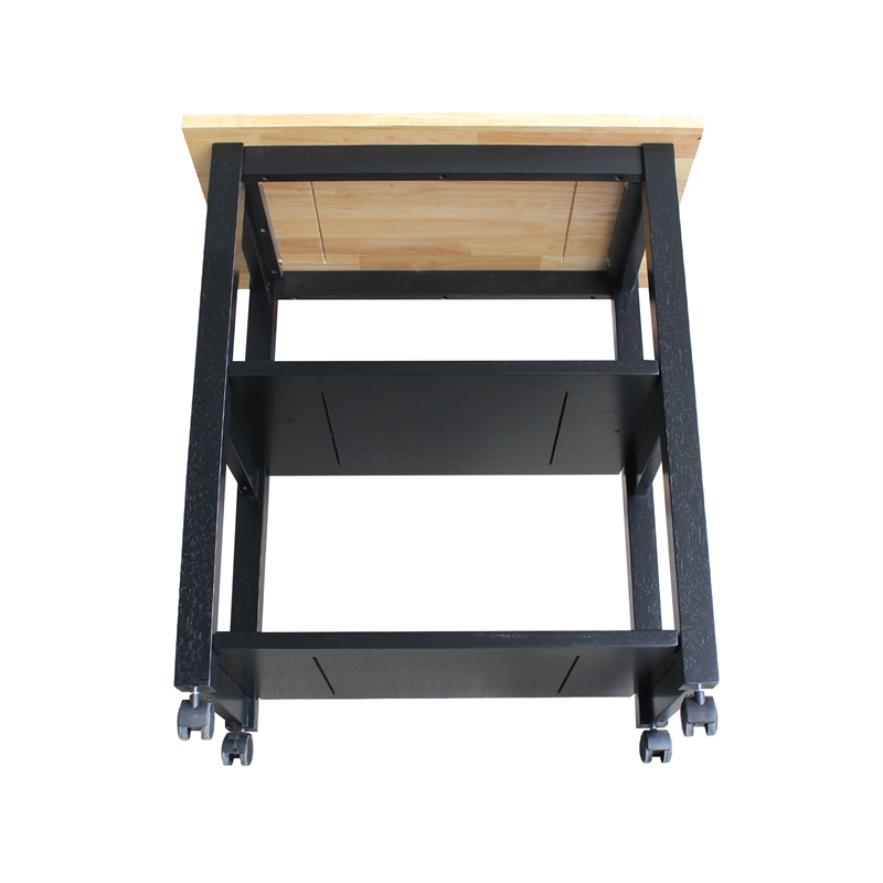 Pemberly Row Contemporary Microwave Cart in Black / Natural Finish