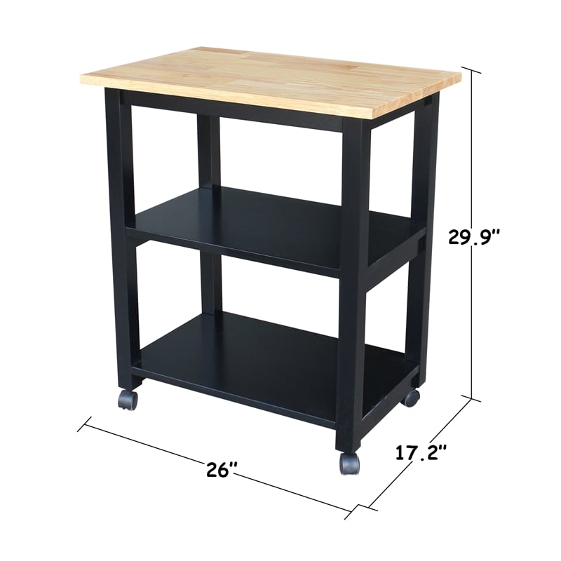 Pemberly Row Contemporary Microwave Cart in Black / Natural Finish