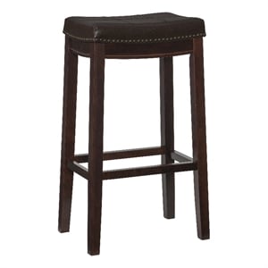 Pemberly Row Backless Bar Stool Brown Faux Leather Wood Frame in Brown Finish