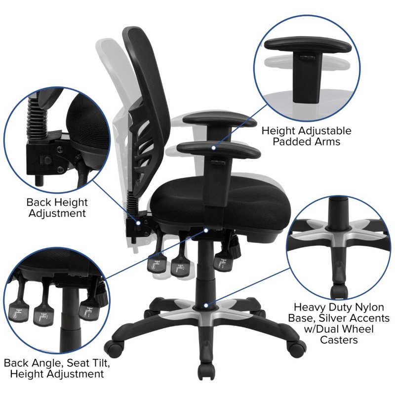 Pemberly Row Contemporary Mid-Back Mesh Office Chair in Black