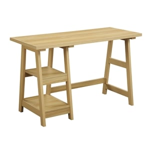 Pemberly Row Trestle Desk in Off White Light Oak Wood Finish