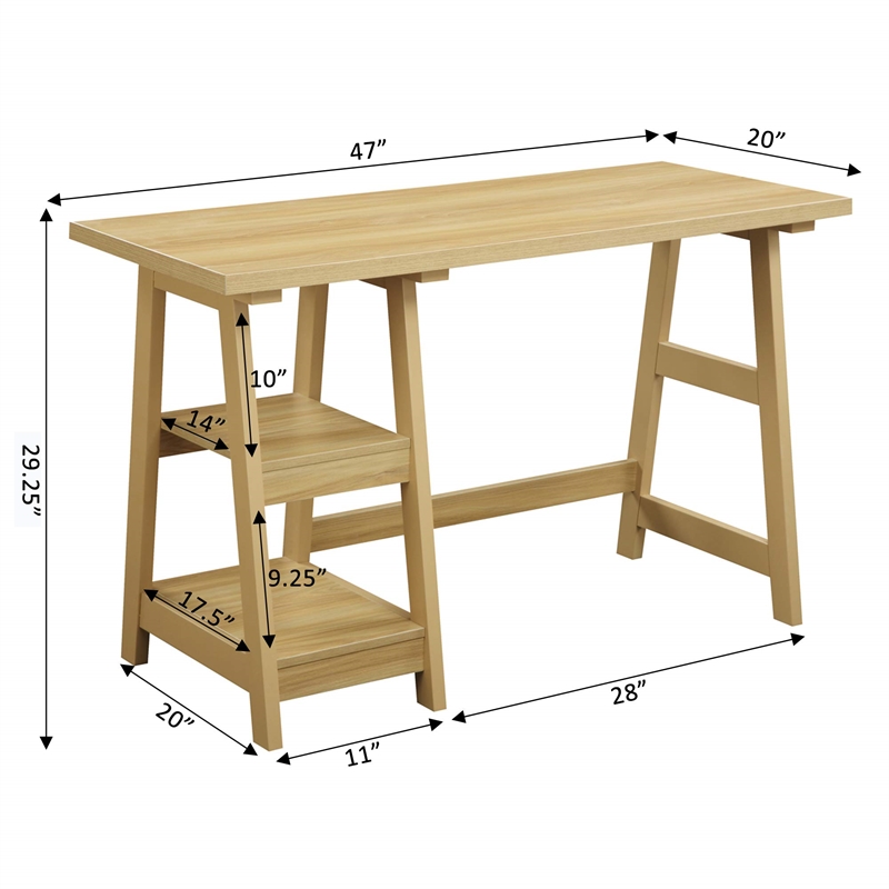 Pemberly Row Trestle Desk in Off White Light Oak Wood Finish