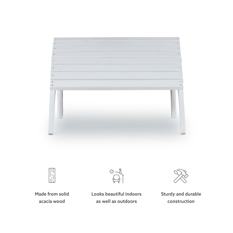 Pemberly Row Outdoor Solid Sturdy Acacia Wood Ottoman in White Stain