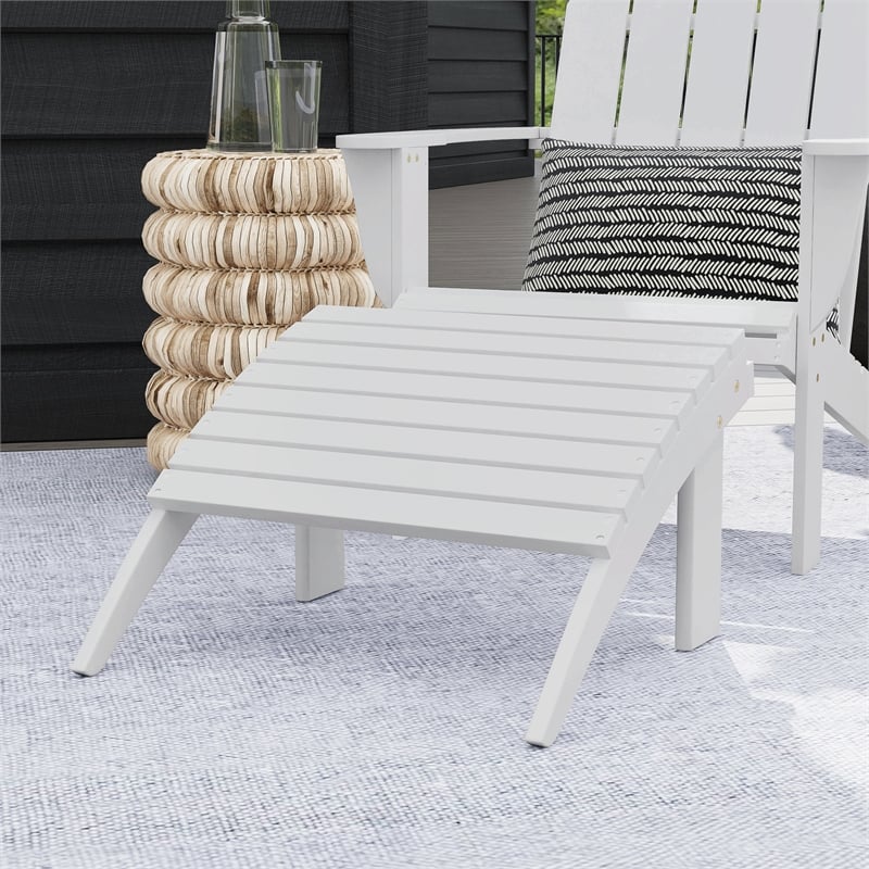 Pemberly Row Outdoor Solid Sturdy Acacia Wood Ottoman in White Stain