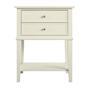 Pemberly Row Contemporary Wood Veneer 2 Drawer Accent Table in White