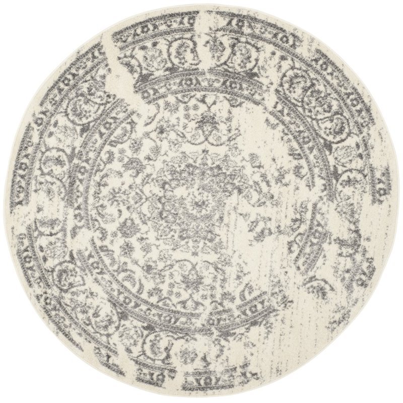 Pemberly Row Contemporary 10' Round Ivory Fabric Power Loomed Rug