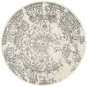 Pemberly Row Contemporary 10' Round Ivory Fabric Power Loomed Rug