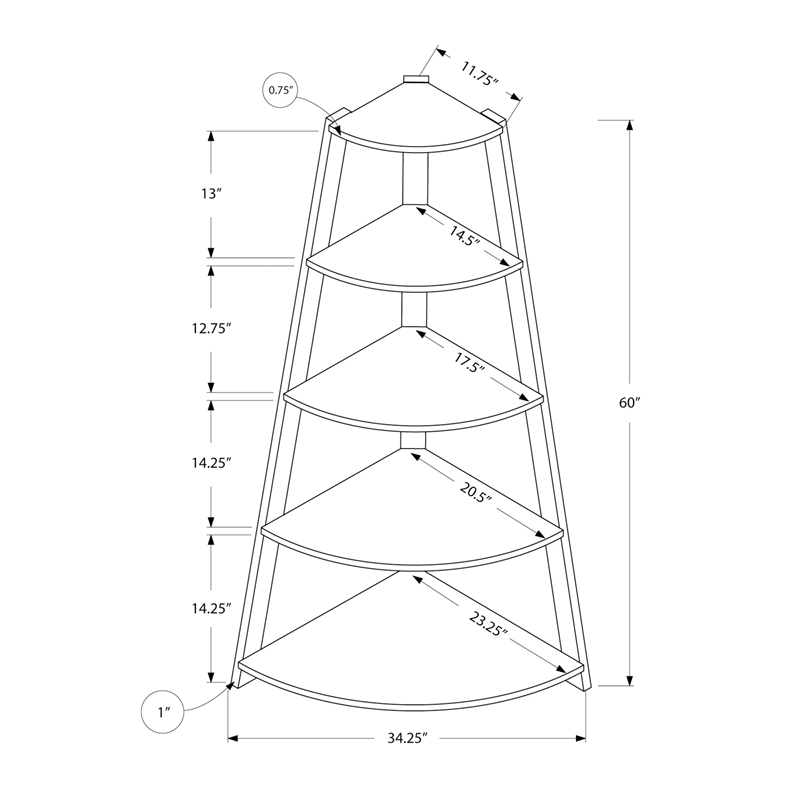 Pemberly Row Bookshelf Etagere Corner 4 Tier 60