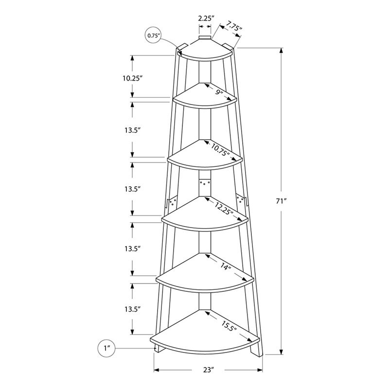 Pemberly Row Bookshelf Etagere Corner 5 Tier 72